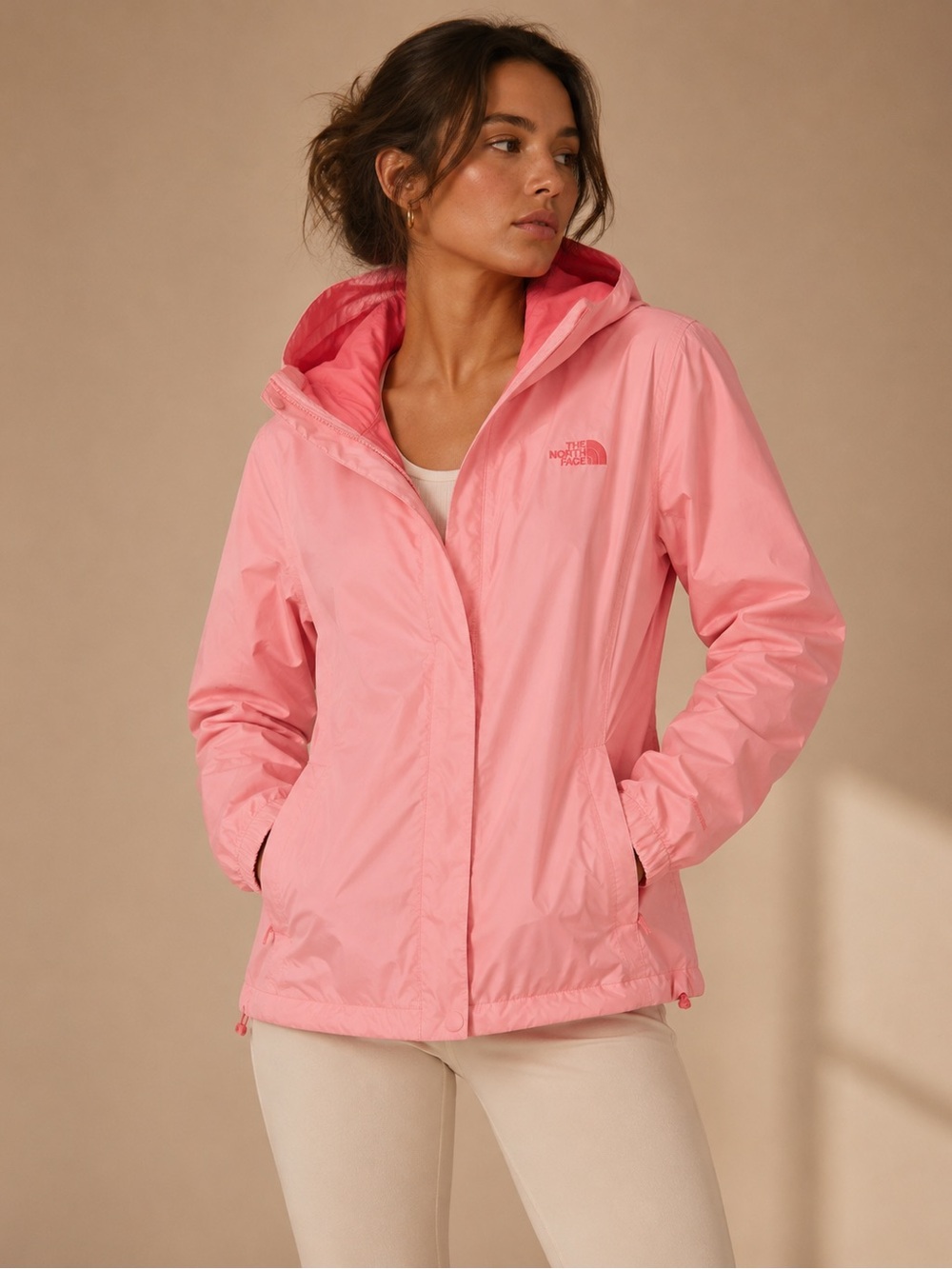 The North Face Pink Hooded Rain Jacket Lightweight Waterproof Outdoor Shell L